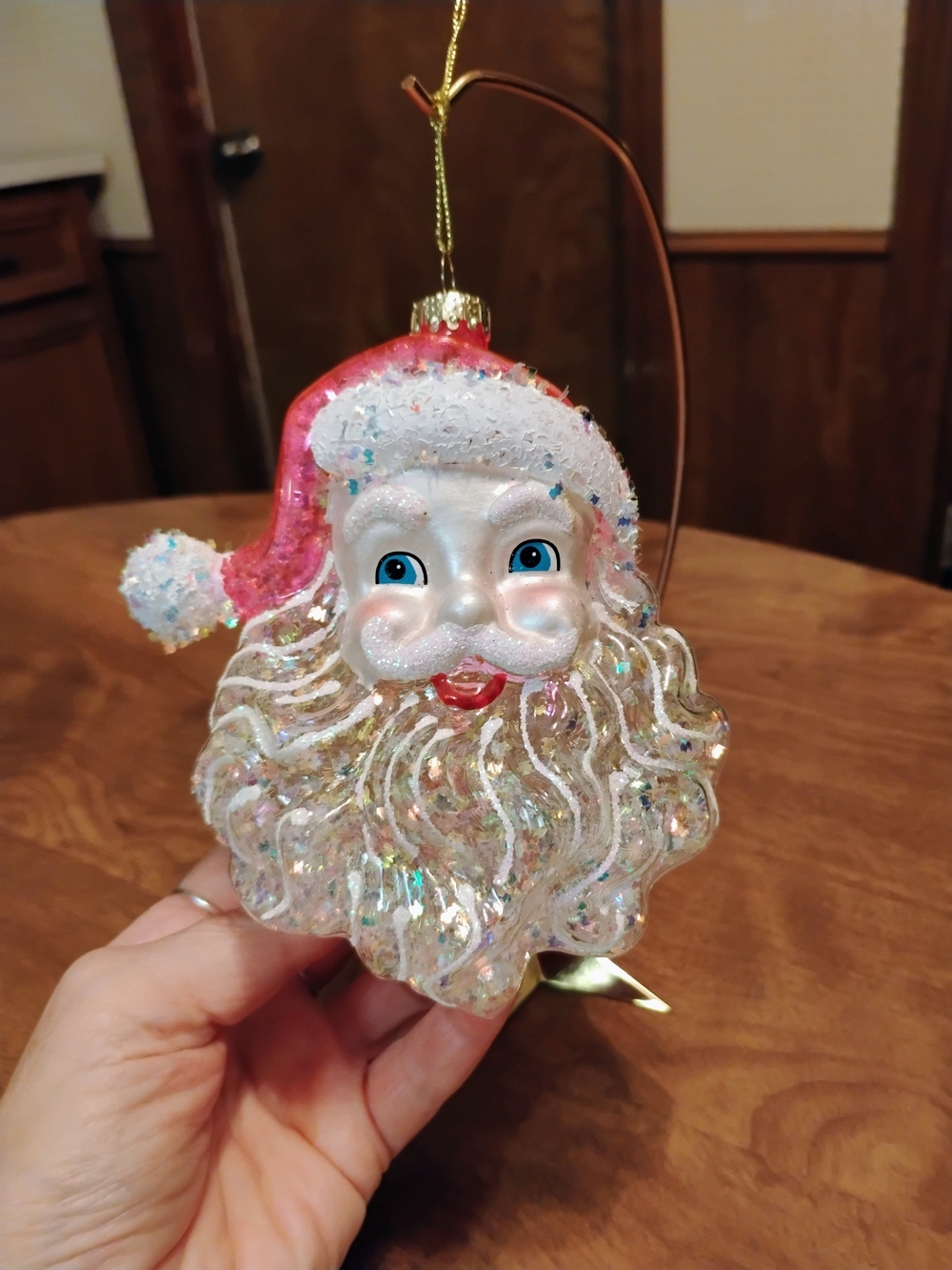 Kurt Adler Thick Plastic Multi-colored Glitters Santa Claus Face Tree Ornament